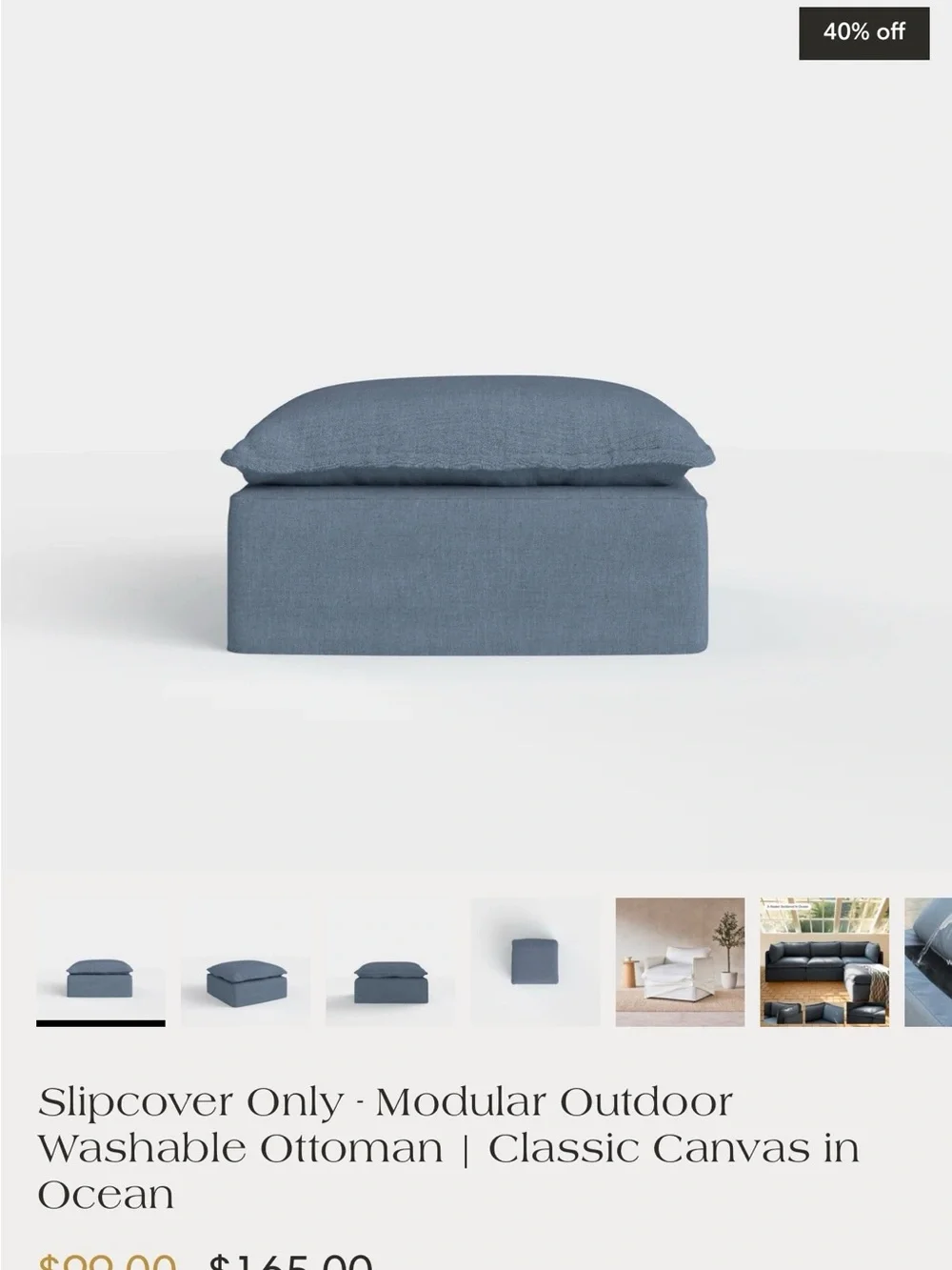 Slipcover Only - Classic Canvas Ocean Armless Chair Slipcover